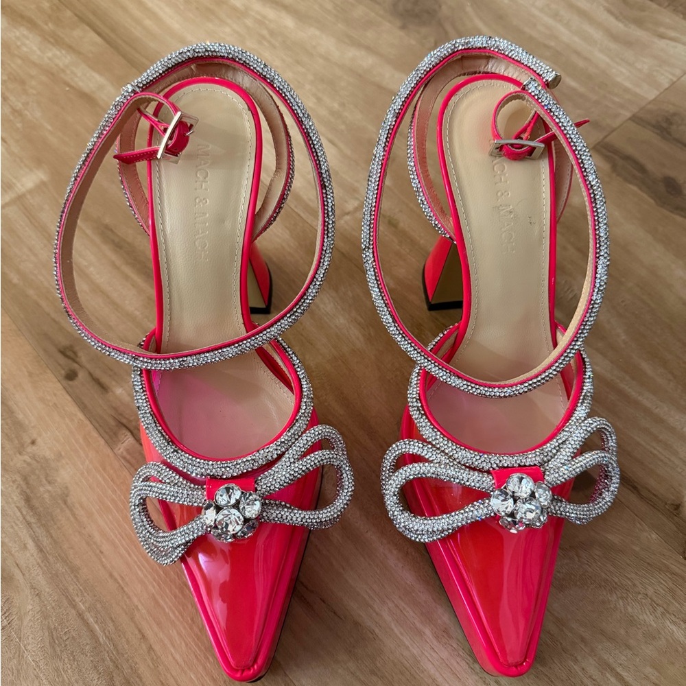 MACH & MACH Pink and Silver Bow Heels